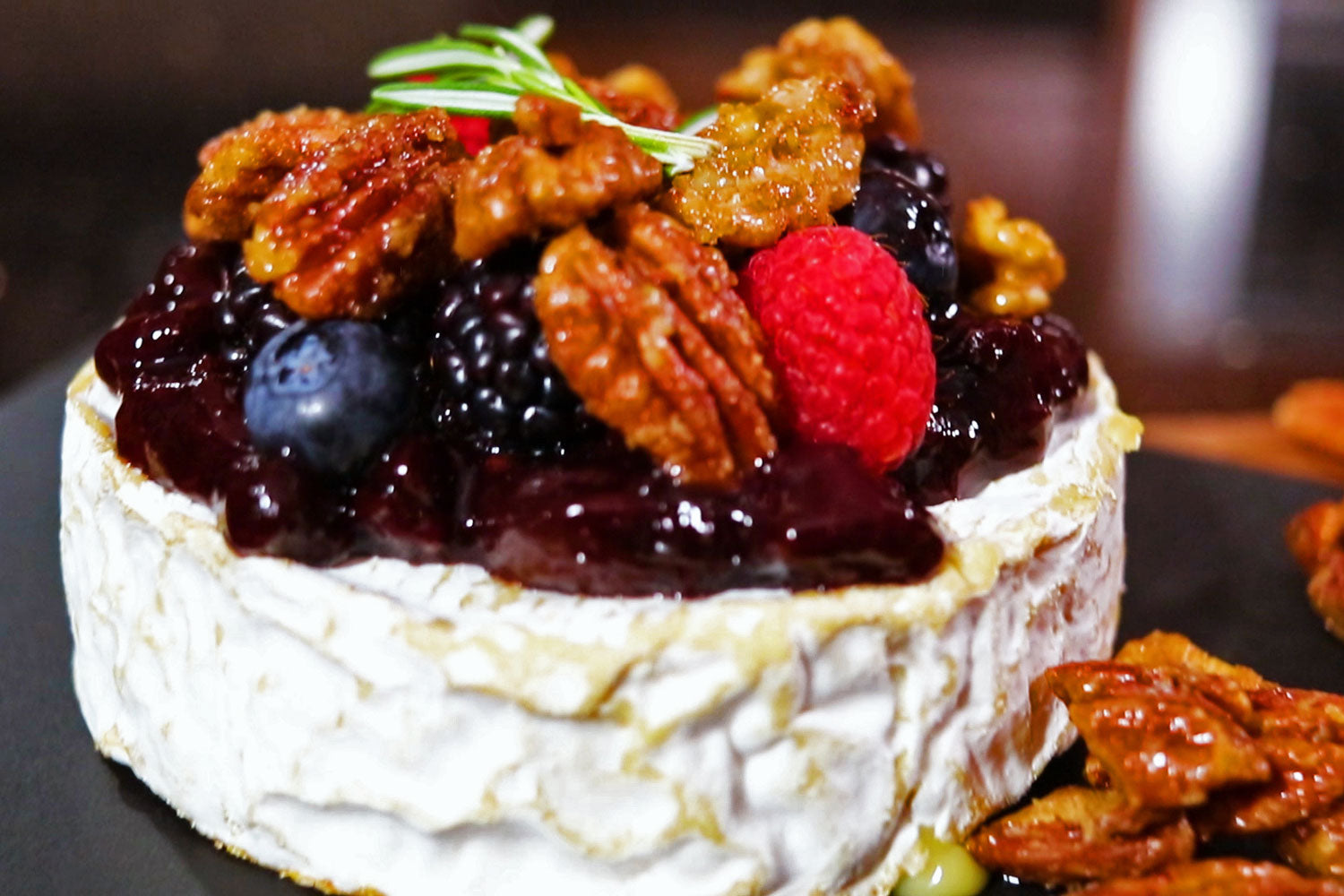 Baked Brie with Maple Candied Nuts and Berries